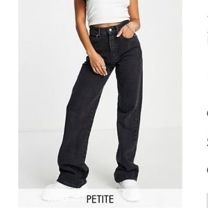 Stadivarius Petite 90s Dad Jean, Long Straight Fit Wide Leg in Black Sz USA 6